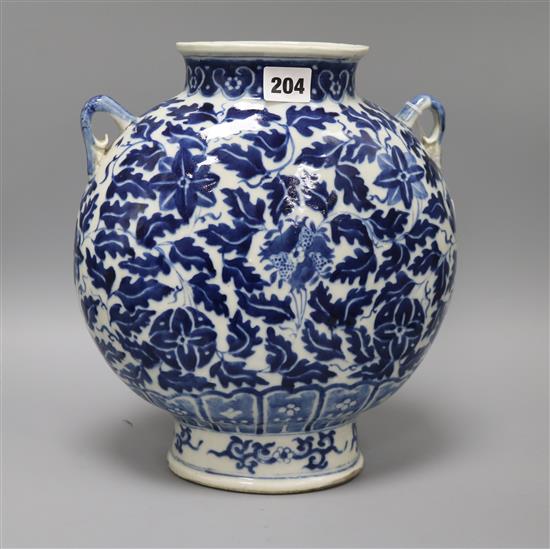 A Chinese blue and white two handled vase height 30cm